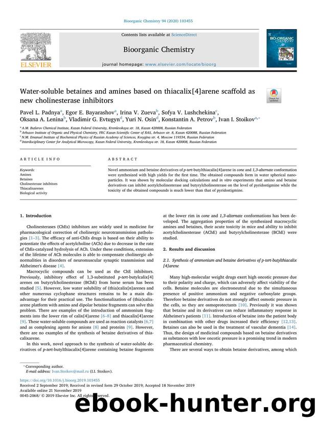 Water-soluble betaines and amines based on thiacalix[4]arene scaffold as new cholinesterase inhibitors by unknow