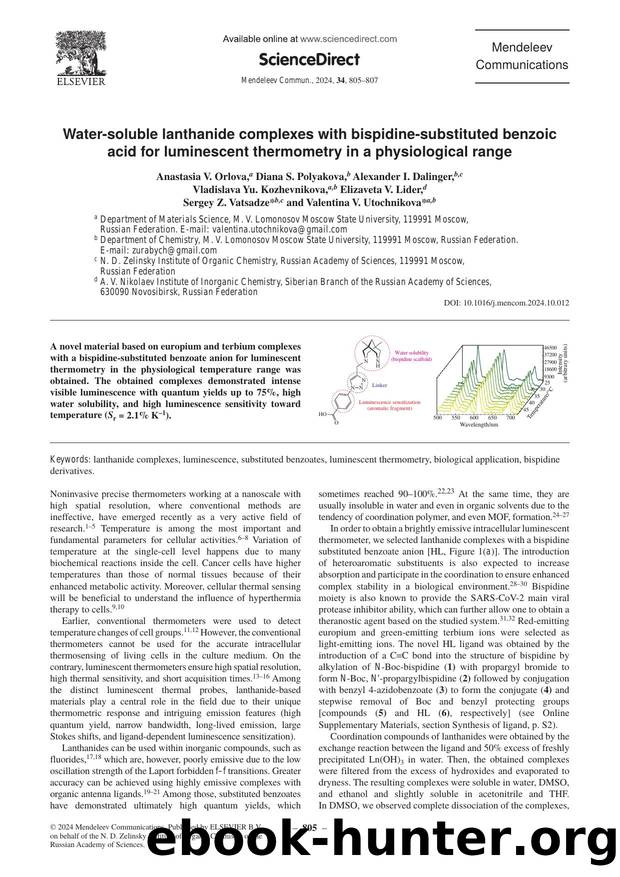 Water-soluble lanthanide complexes with bispidine-substituted benzoic acid for luminescent thermometry in a physiological range by unknow