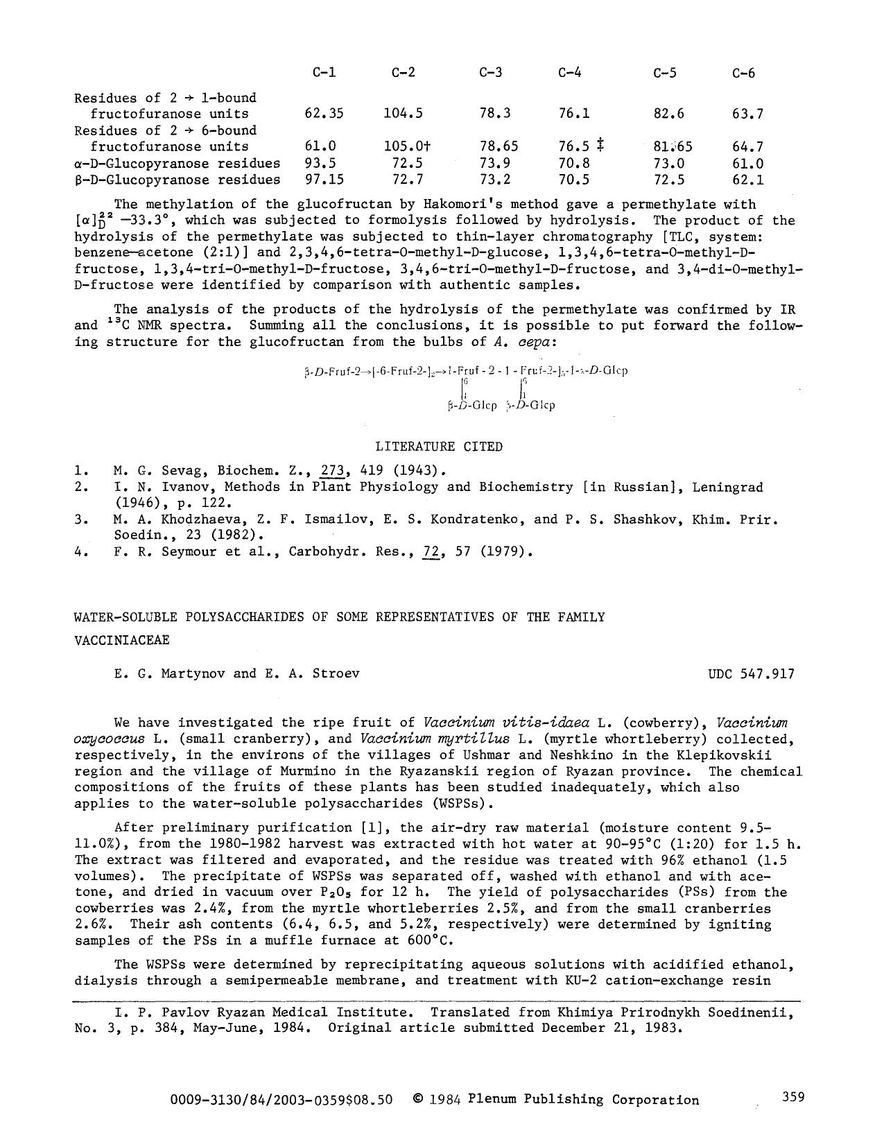 Water-soluble polysaccharides of some representatives of the family Vacciniaceae by Unknown