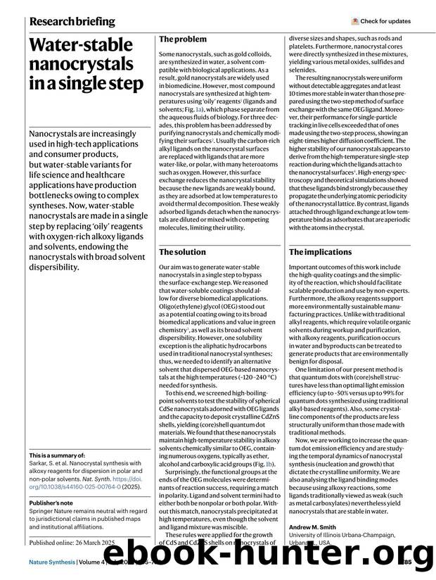 Water-stable nanocrystals in a single step by Unknown