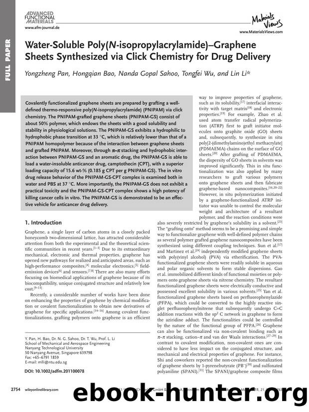 WaterSoluble Poly(Nisopropylacrylamide)Graphene Sheets Synthesized via Click Chemistry for Drug Delivery by wcu
