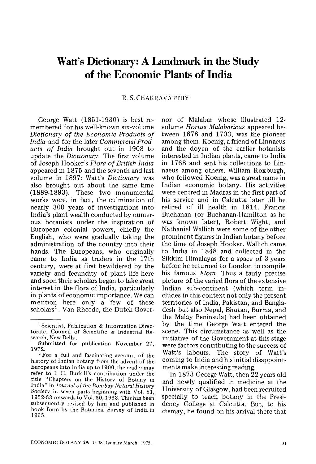Watt's dictionary: A landmark in the study of the economic plants of India by Unknown