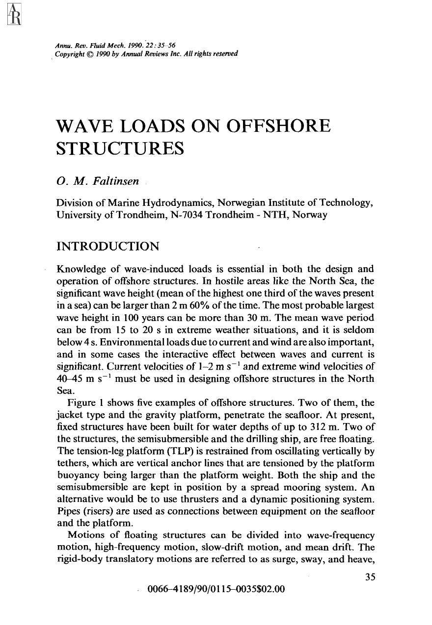 Wave Loads on Offshore Structures by O M Faltinsen