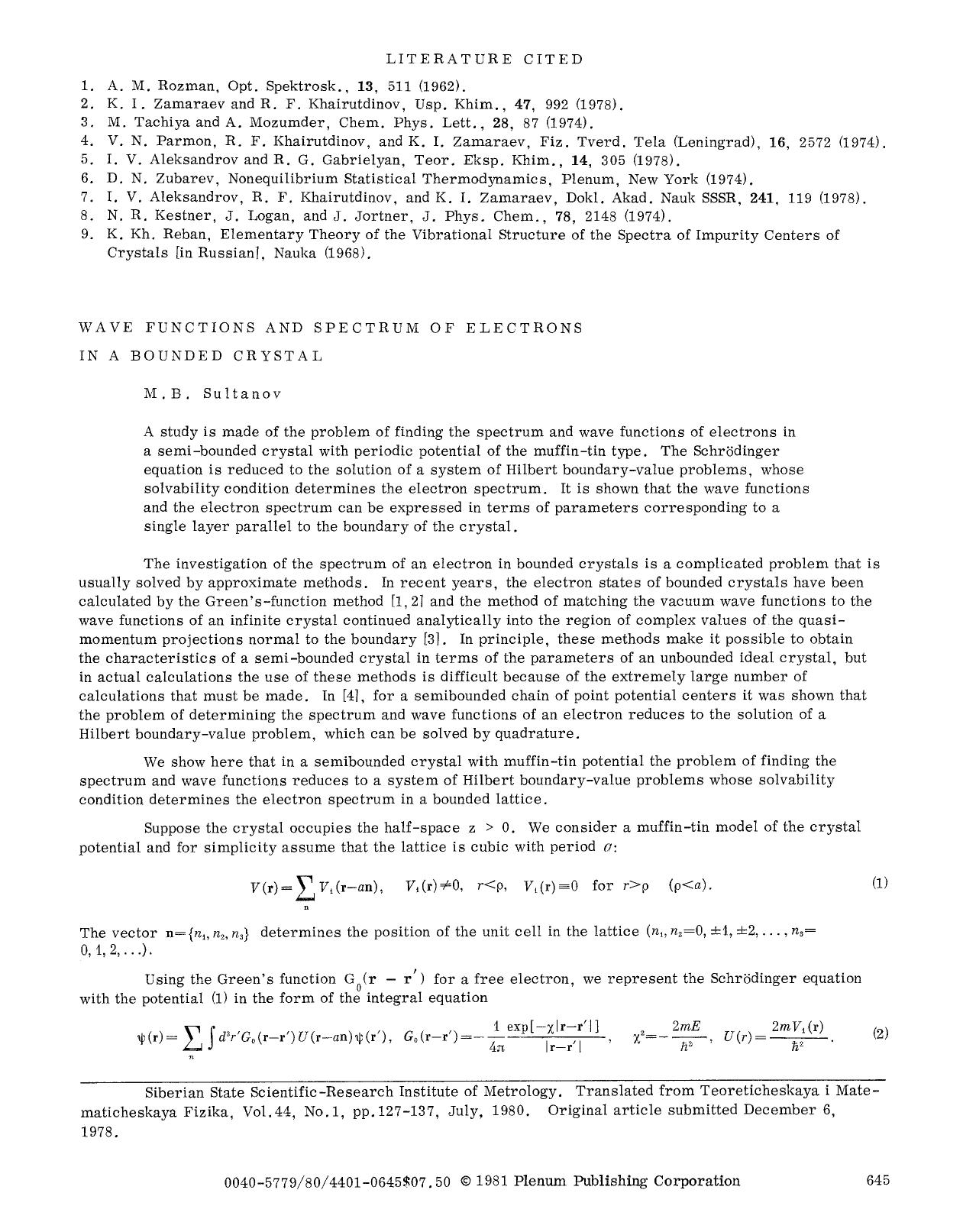Wave functions and spectrum of electrons in a bounded crystal by Unknown