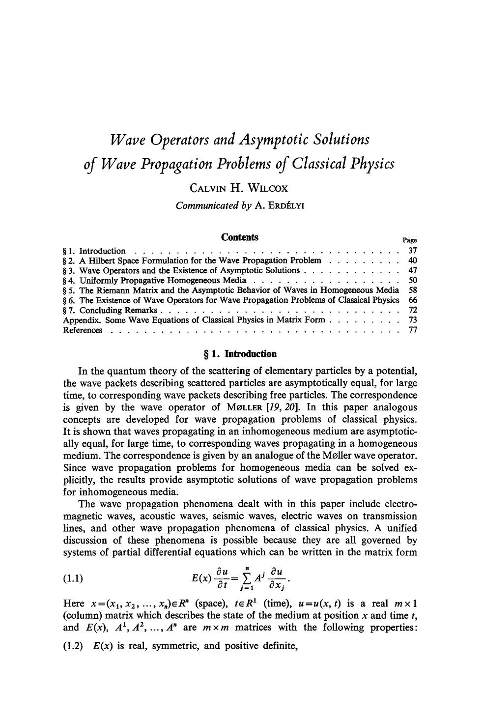 Wave operators and asymptotic solutions of wave propagation problems of classical physics by Unknown