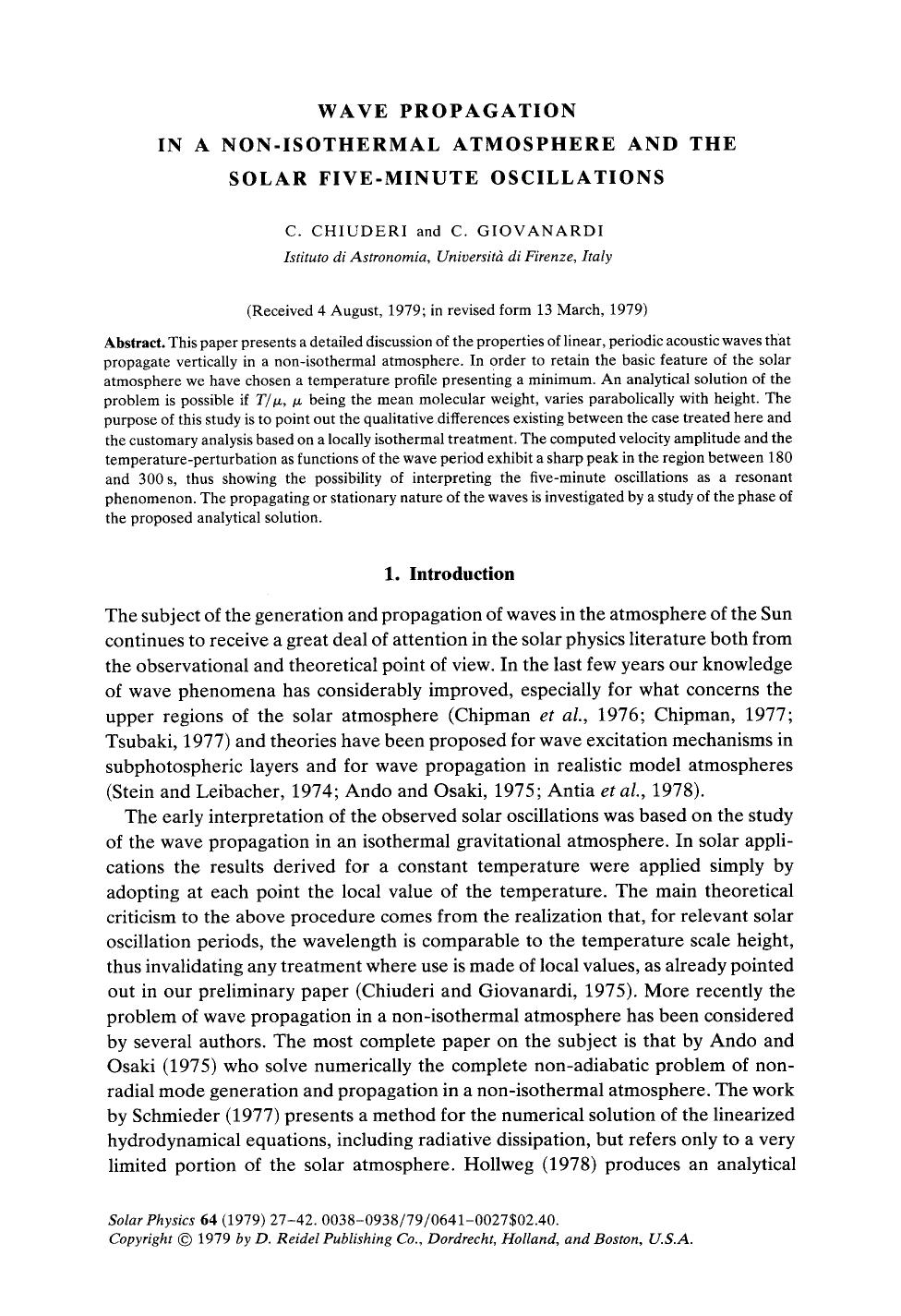Wave propagation in a non-isothermal atmosphere and the solar five-minute oscillations by Unknown