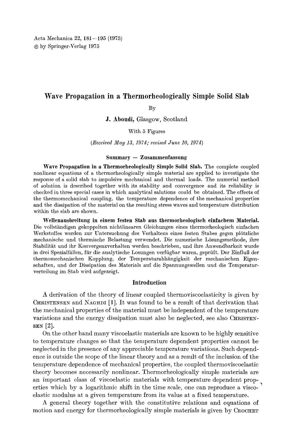 Wave propagation in a thermorheologically simple solid slab by Unknown
