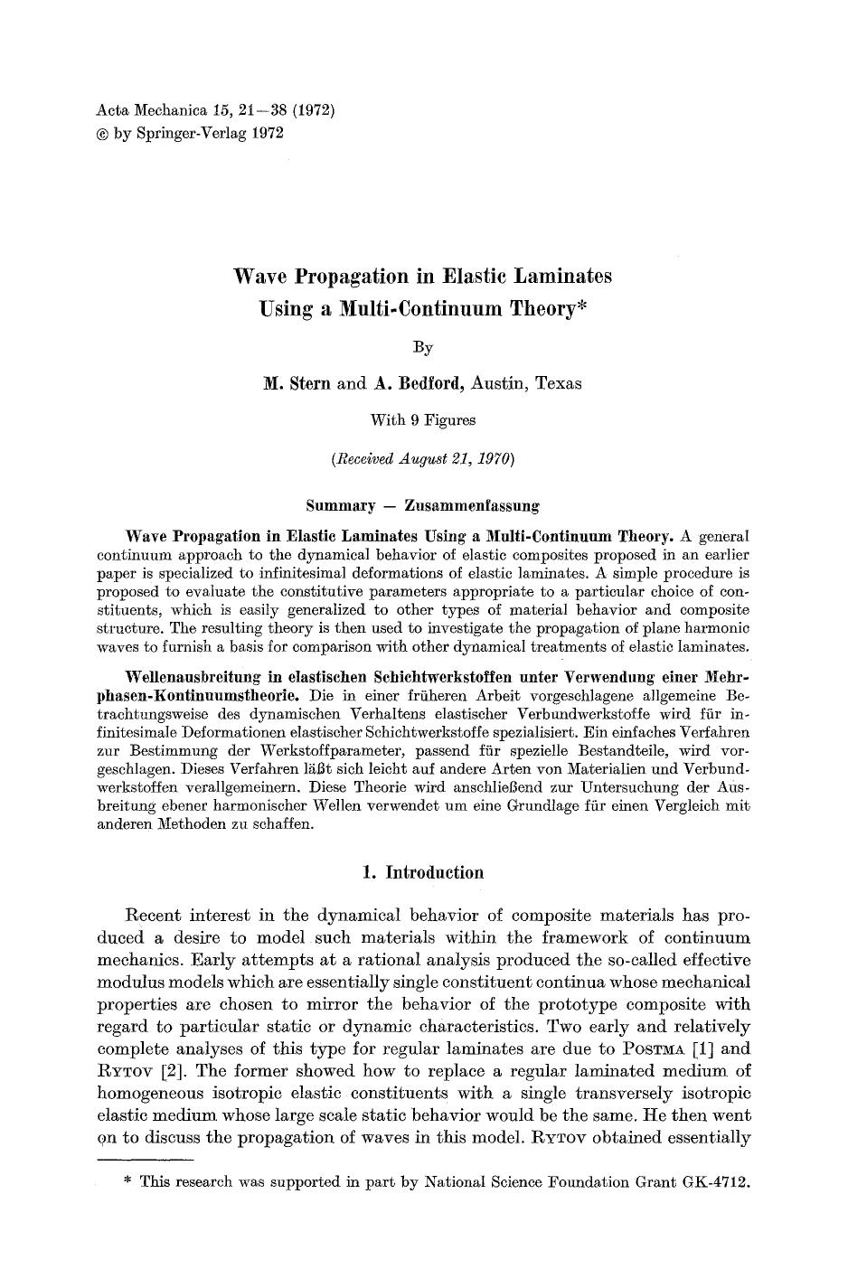 Wave propagation in elastic laminates using a multi-continuum theory by Unknown