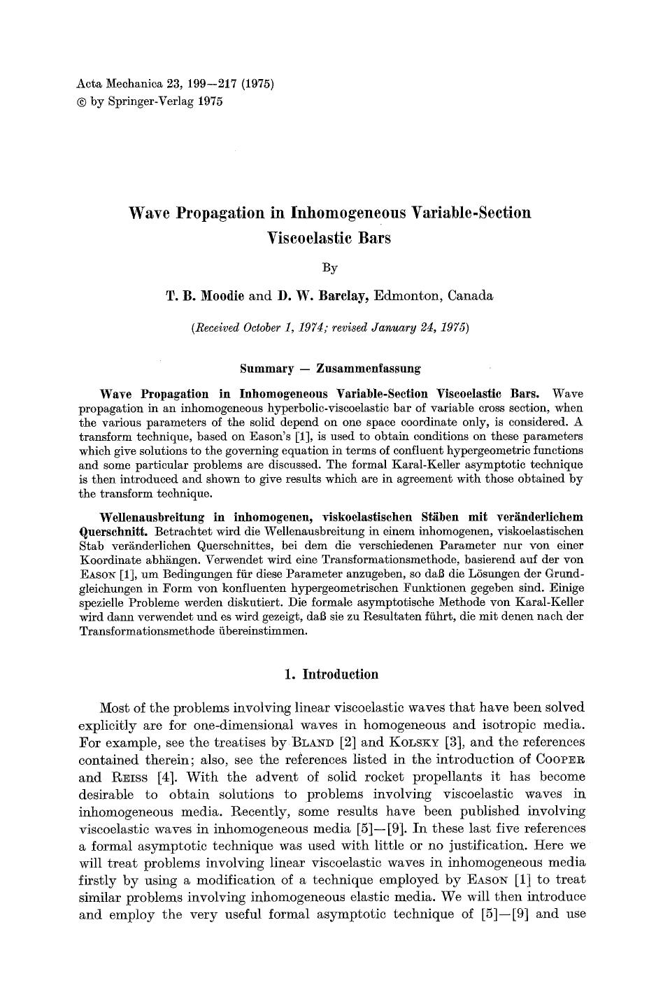 Wave propagation in inhomogeneous variable-section viscoelastic bars by Unknown