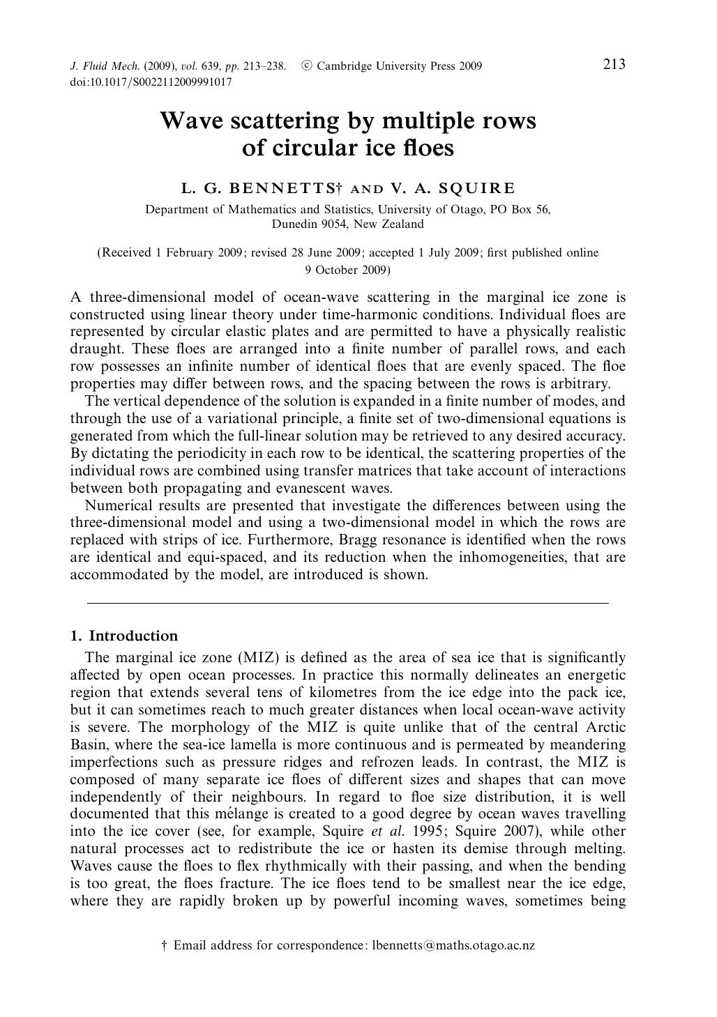 Wave scattering by multiple rows of circular ice floes by L. G. BENNETTS V. A. SQUIRE