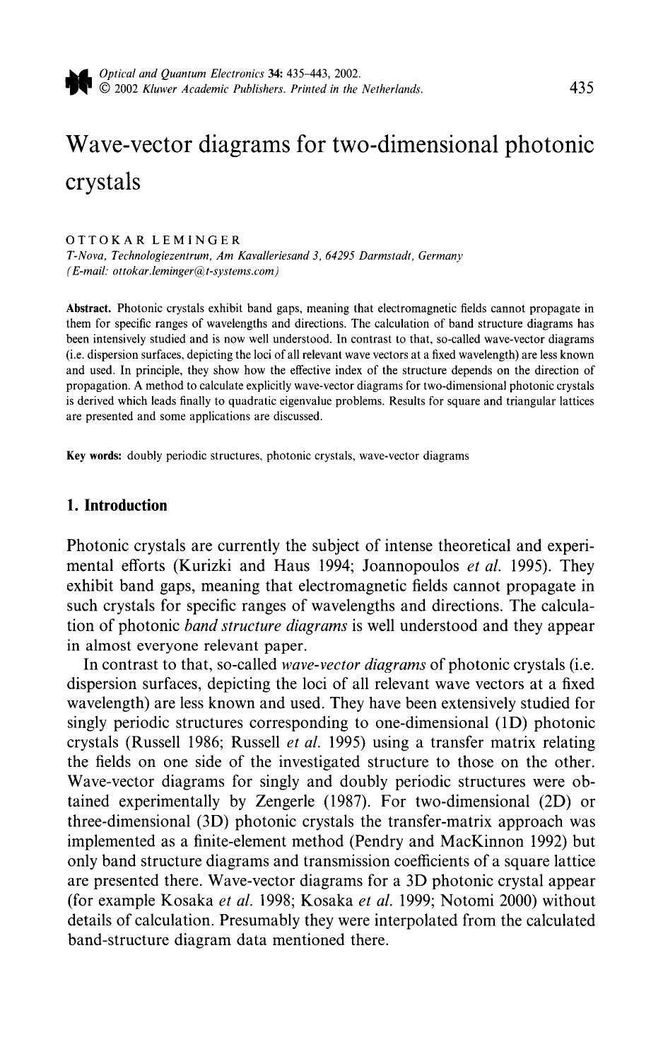 Wave-vector diagrams for two-dimensional photonic crystals by Unknown
