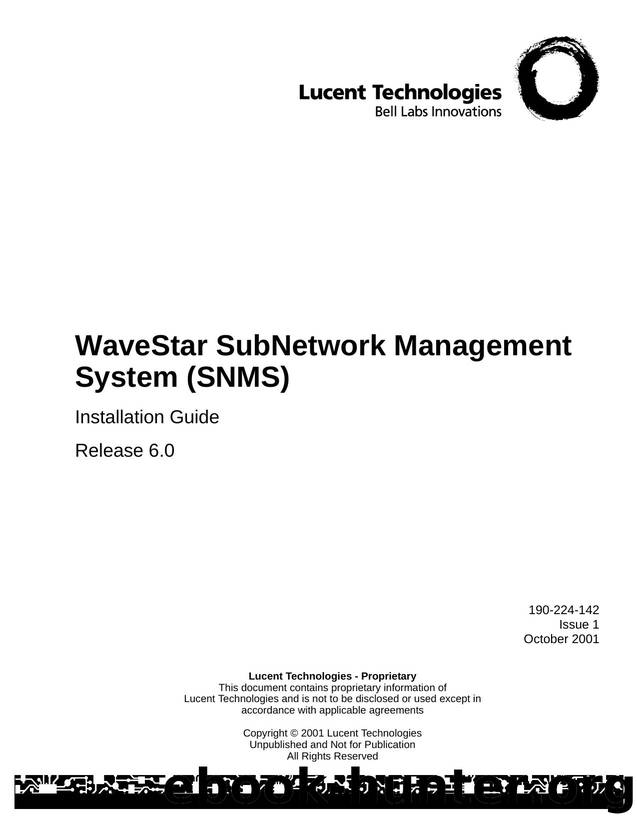 WaveStar SubNetwork Management System (SNMS) Installation Guide Release 6.0 by Unknown