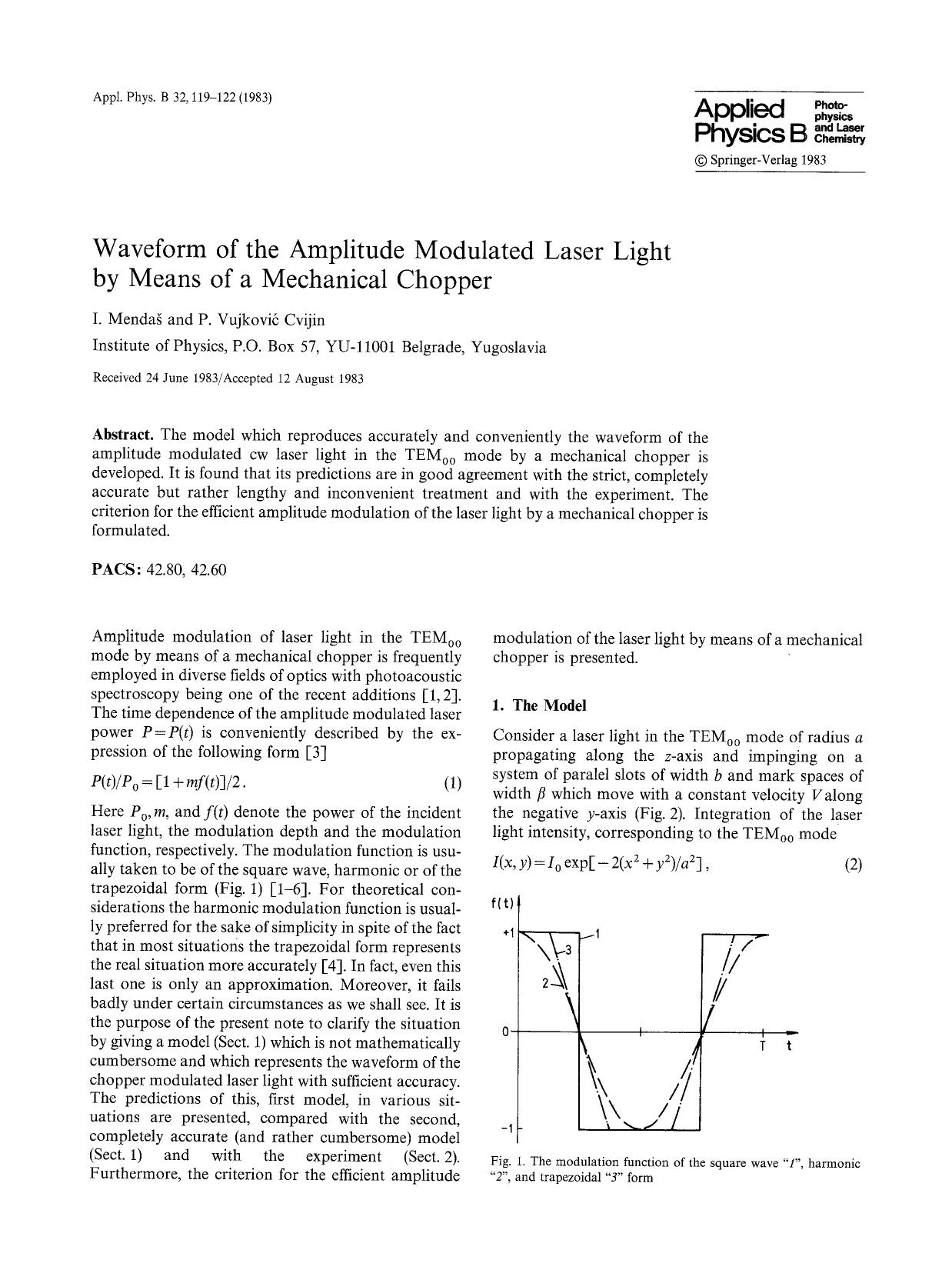 Waveform of the amplitude modulated laser light by means of a mechanical chopper by unknow