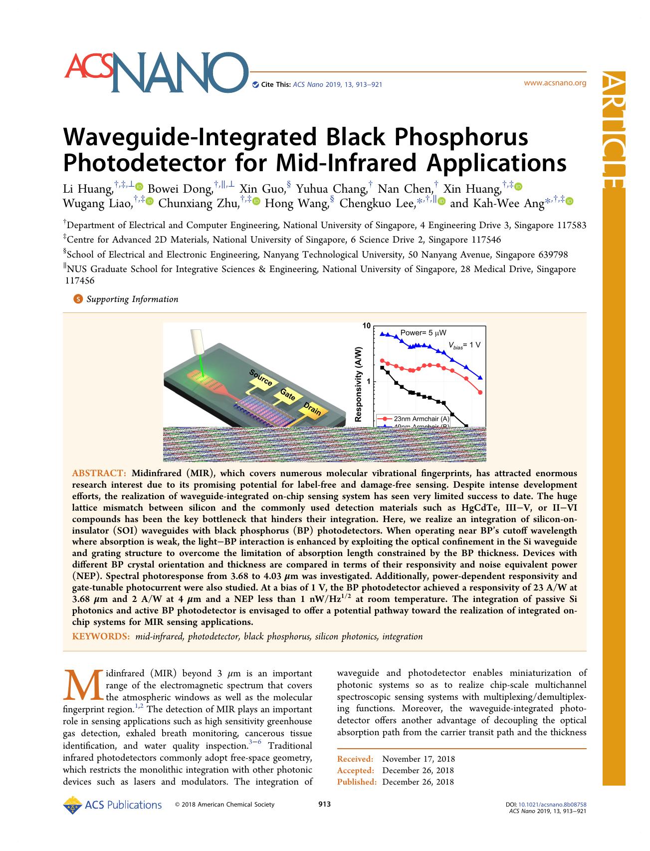 Waveguide-Integrated Black Phosphorus Photodetector for Mid-Infrared Applications by unknow
