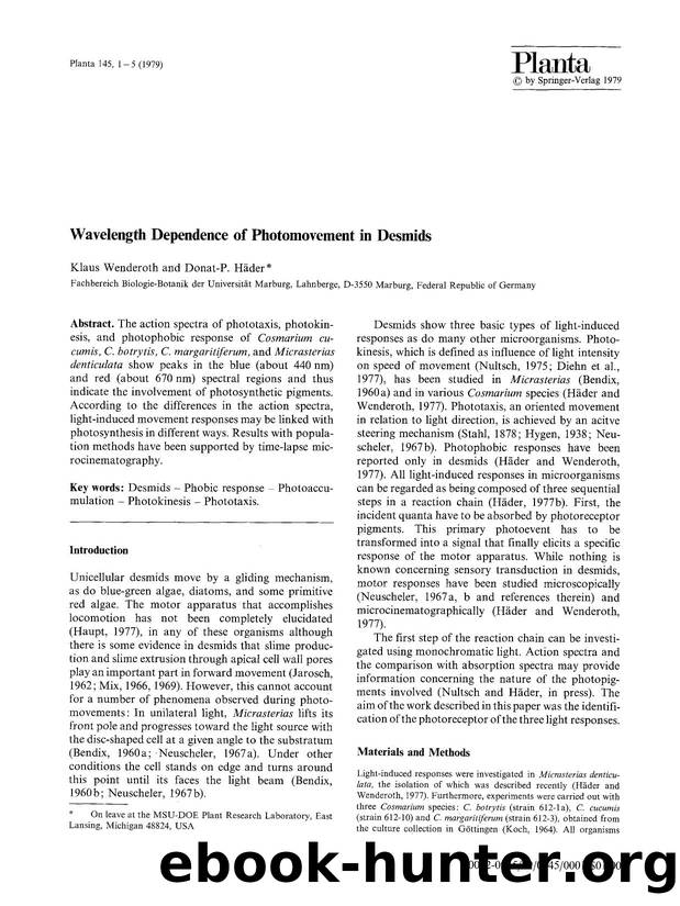 Wavelength dependence of photomovement in desmids by Unknown