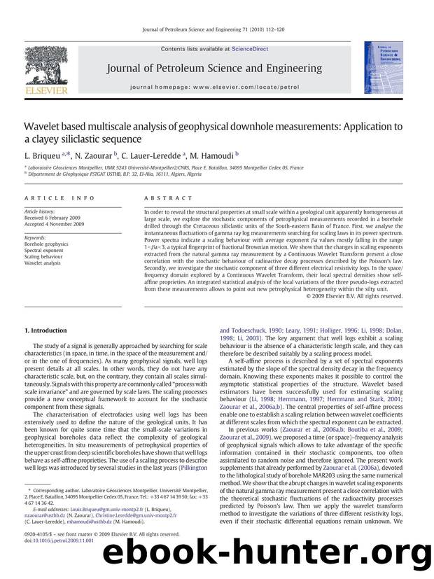Wavelet based multiscale analysis of geophysical downhole measurements: Application to a clayey siliclastic sequence by L. Briqueu; N. Zaourar; C. Lauer-Leredde; M. Hamoudi