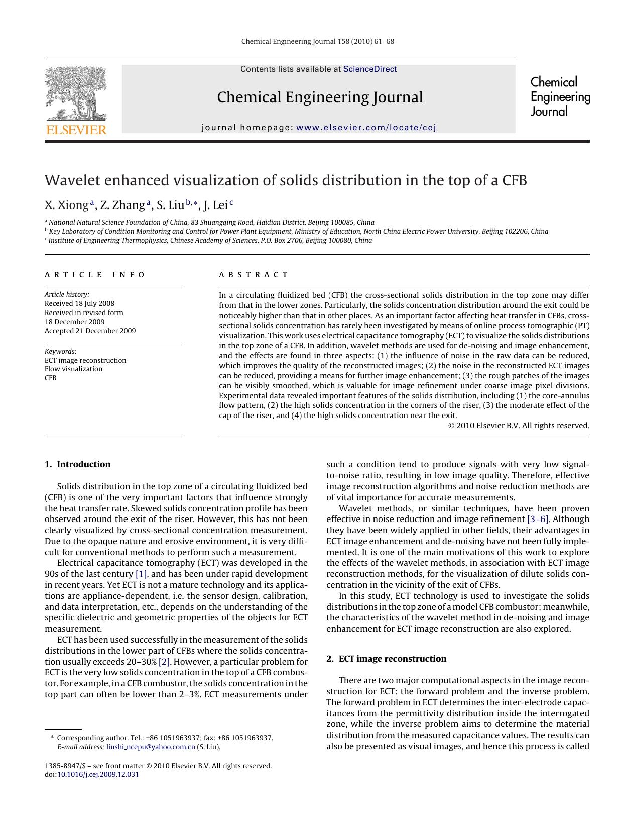 Wavelet enhanced visualization of solids distribution in the top of a CFB by X. Xiong; Z. Zhang; S. Liu; J. Lei