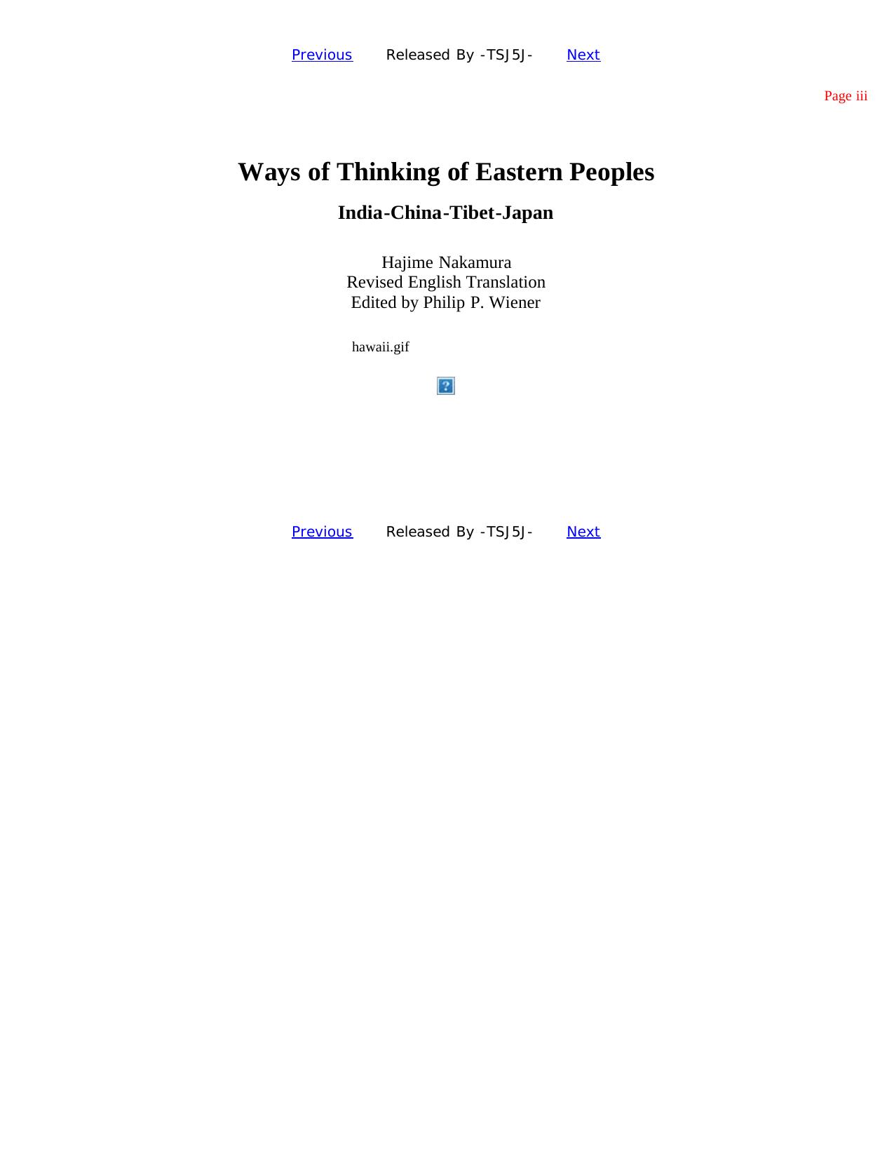 Ways of Thinking of Eastern Peoples: India, China, Tibet, Japan (Revised) (National Foreign Language Center Technical Reports) by Hajime Nakamura