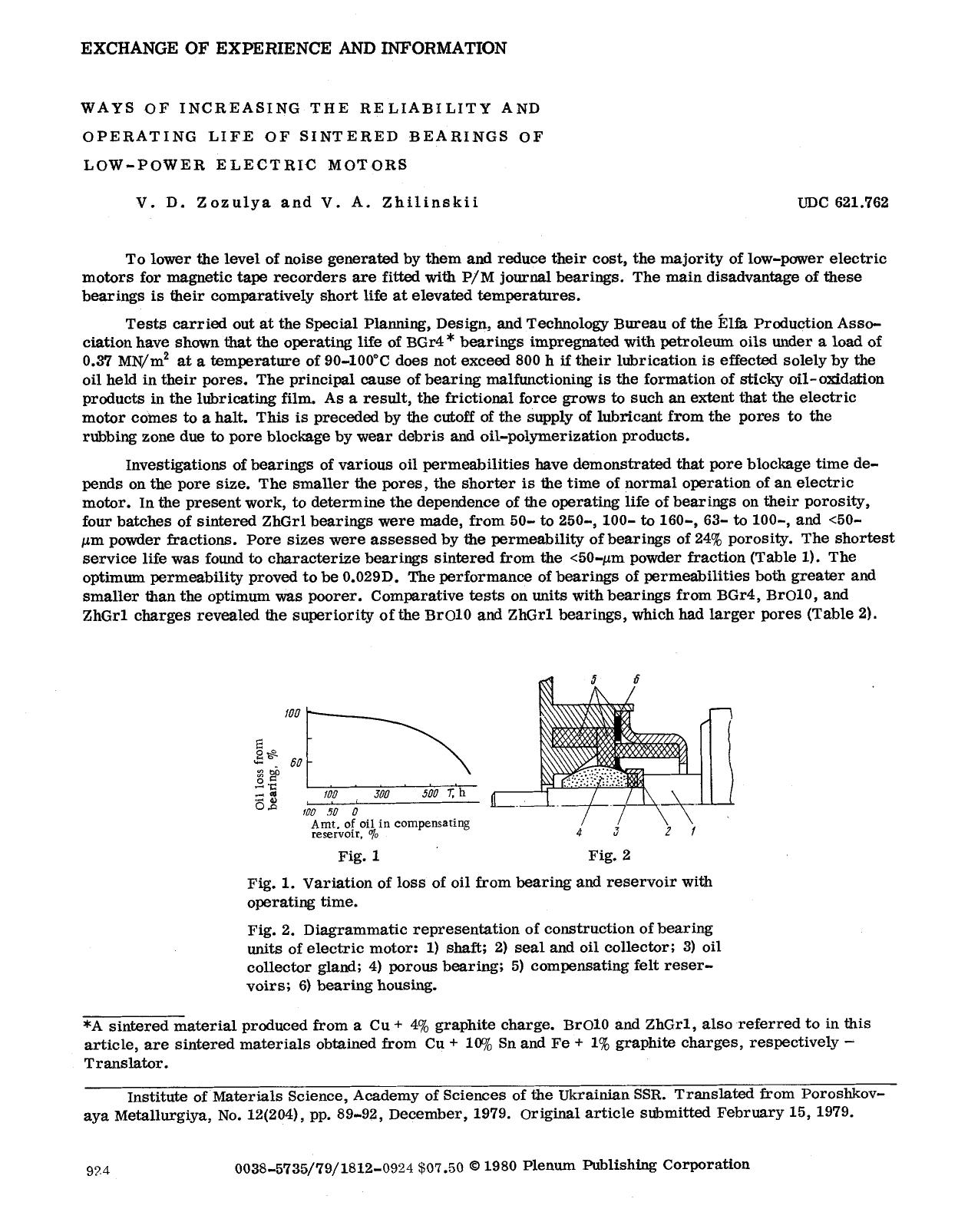 Ways of increasing the reliability and operating life of sintered bearings of low-power electric motors by Unknown