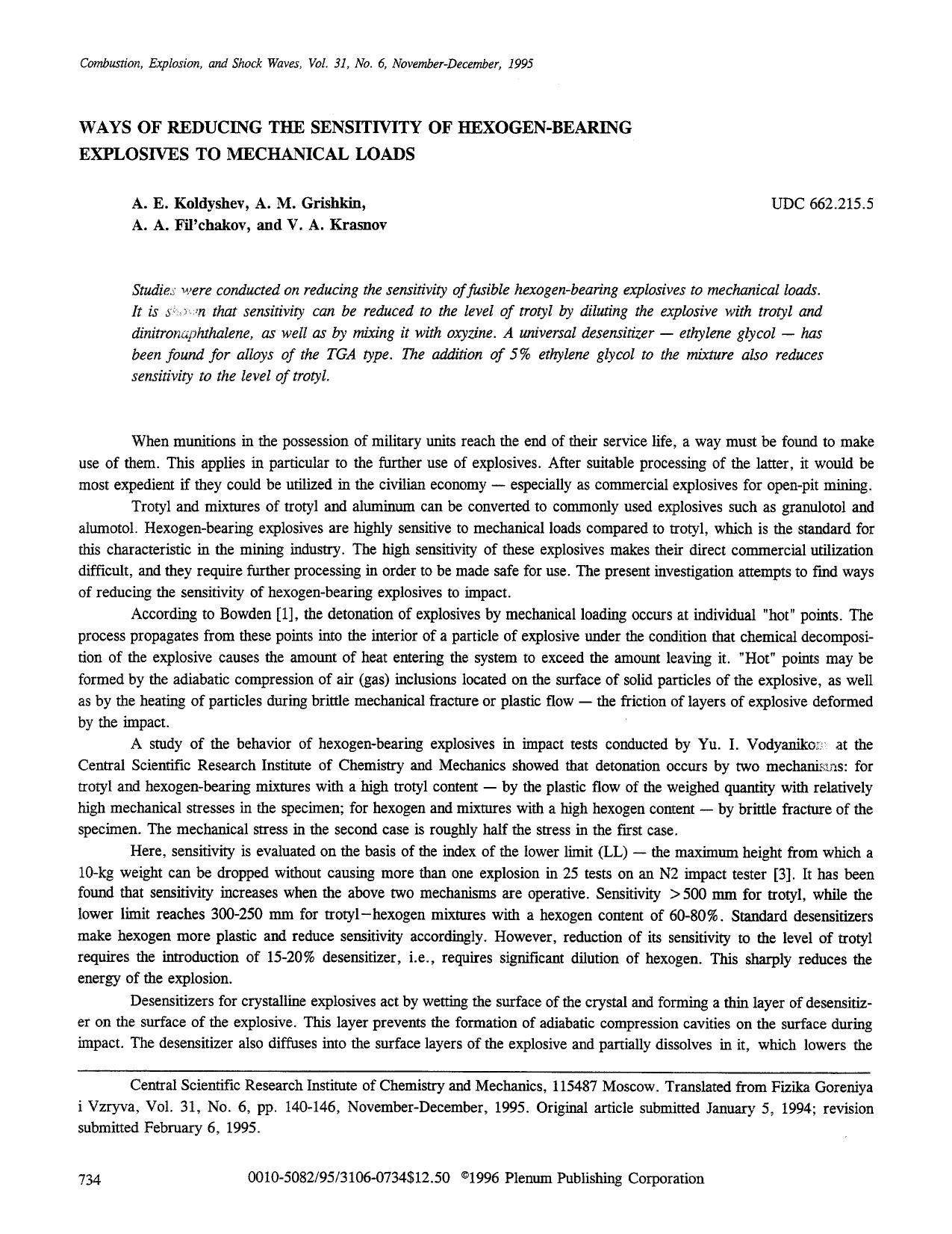 Ways of reducing the sensitivity of hexogen-bearing explosives to mechanical loads by Unknown