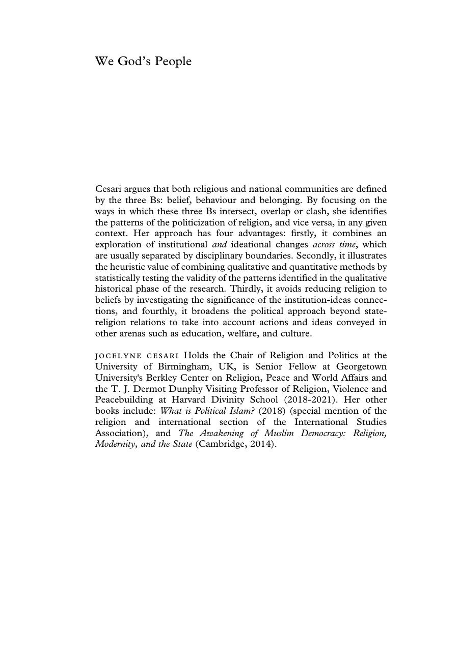 We God's People: Christianity, Islam and Hinduism in the World of Nations by Jocelyne Cesari