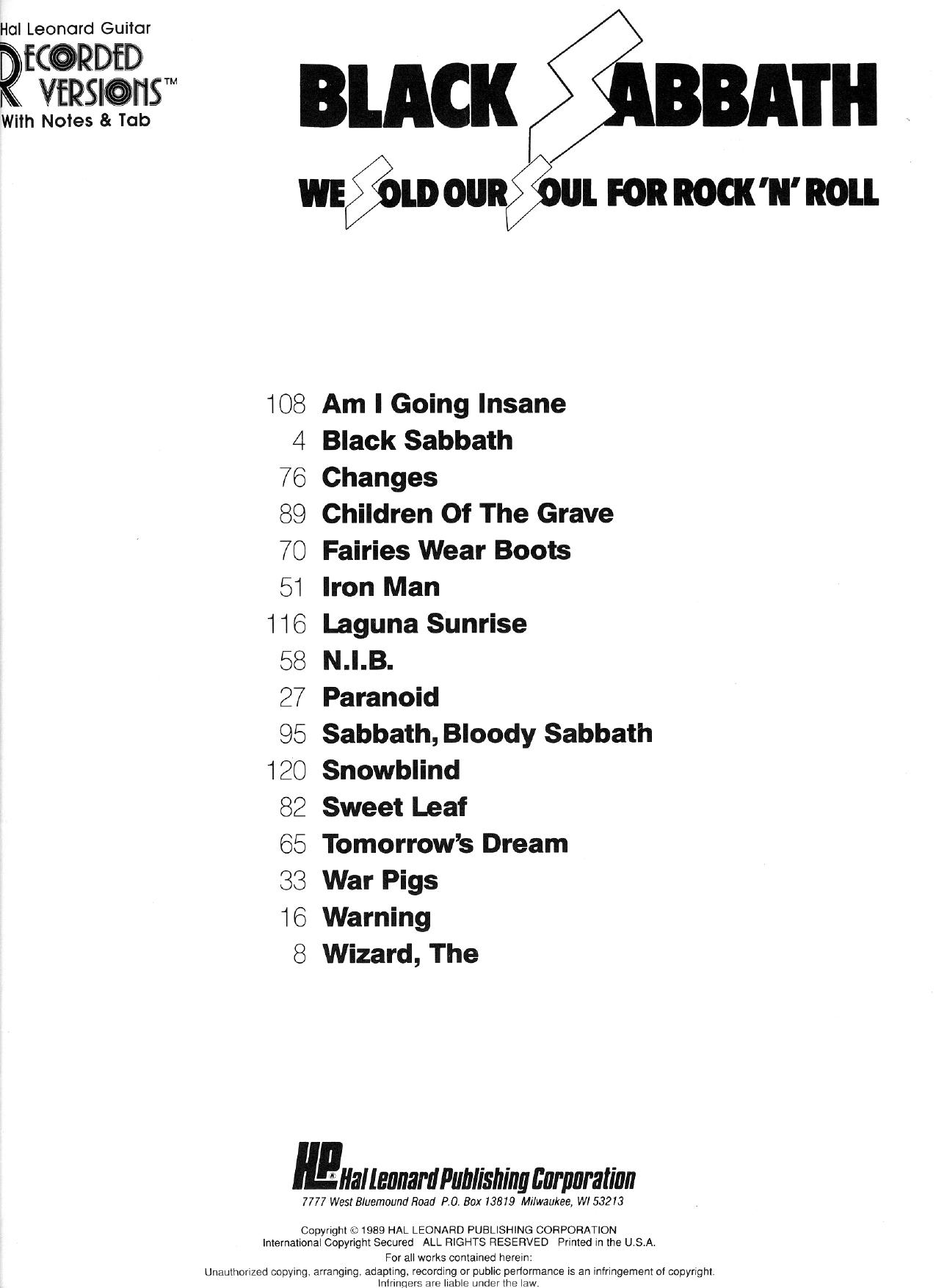 We Sold Our Souls For Rock 'n' Roll. (TAB, chords) by Black Sabbath