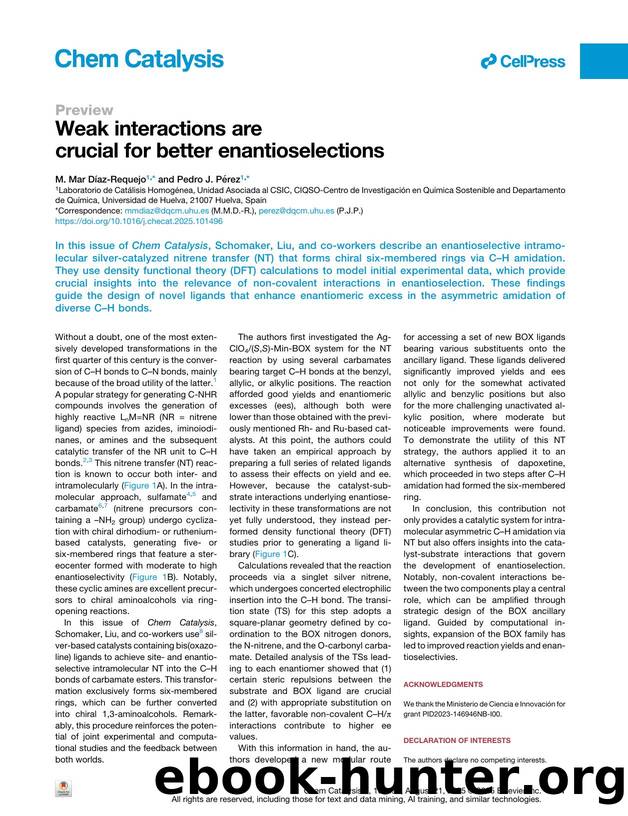 Weak interactions are crucial for better enantioselections by M. Mar Díaz-Requejo & Pedro J. Pérez
