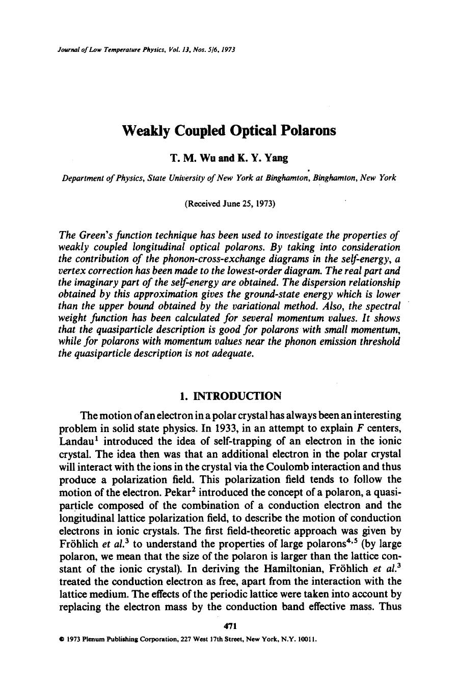 Weakly coupled optical polarons by Unknown