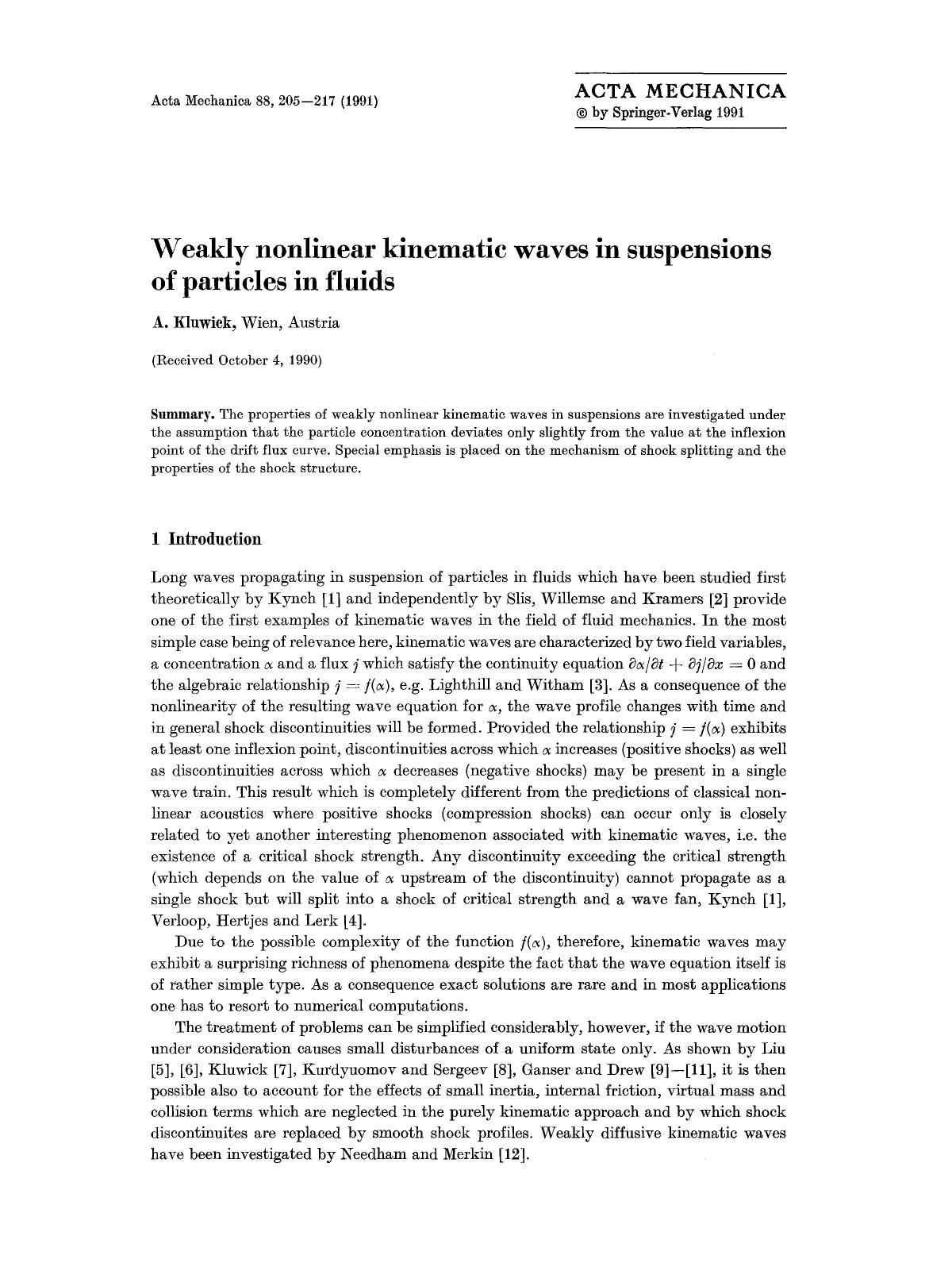 Weakly nonlinear kinematic waves in suspensions of particles in fluids by Unknown