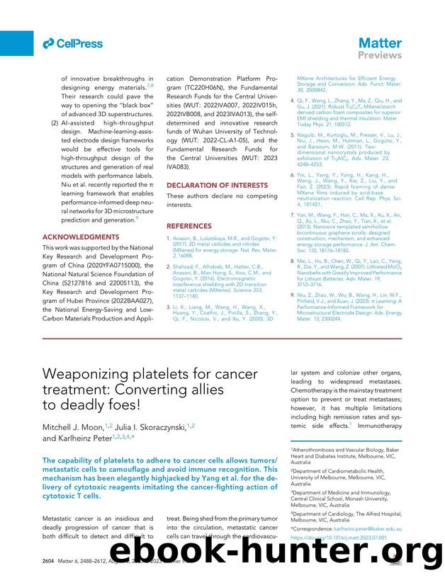 Weaponizing platelets for cancer treatment: Converting allies to deadly foes! by Mitchell J. Moon & Julia I. Skoraczynski & Karlheinz Peter