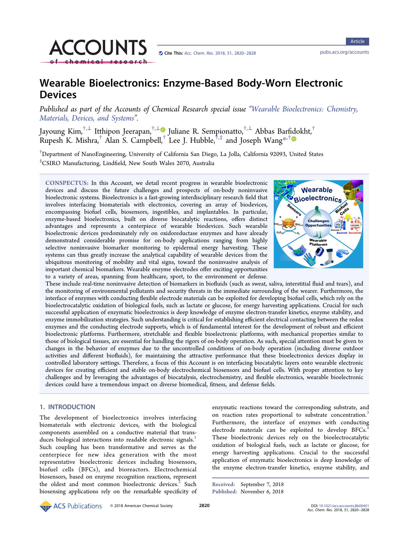 Wearable Bioelectronics: Enzyme-Based Body-Worn Electronic Devices by unknow