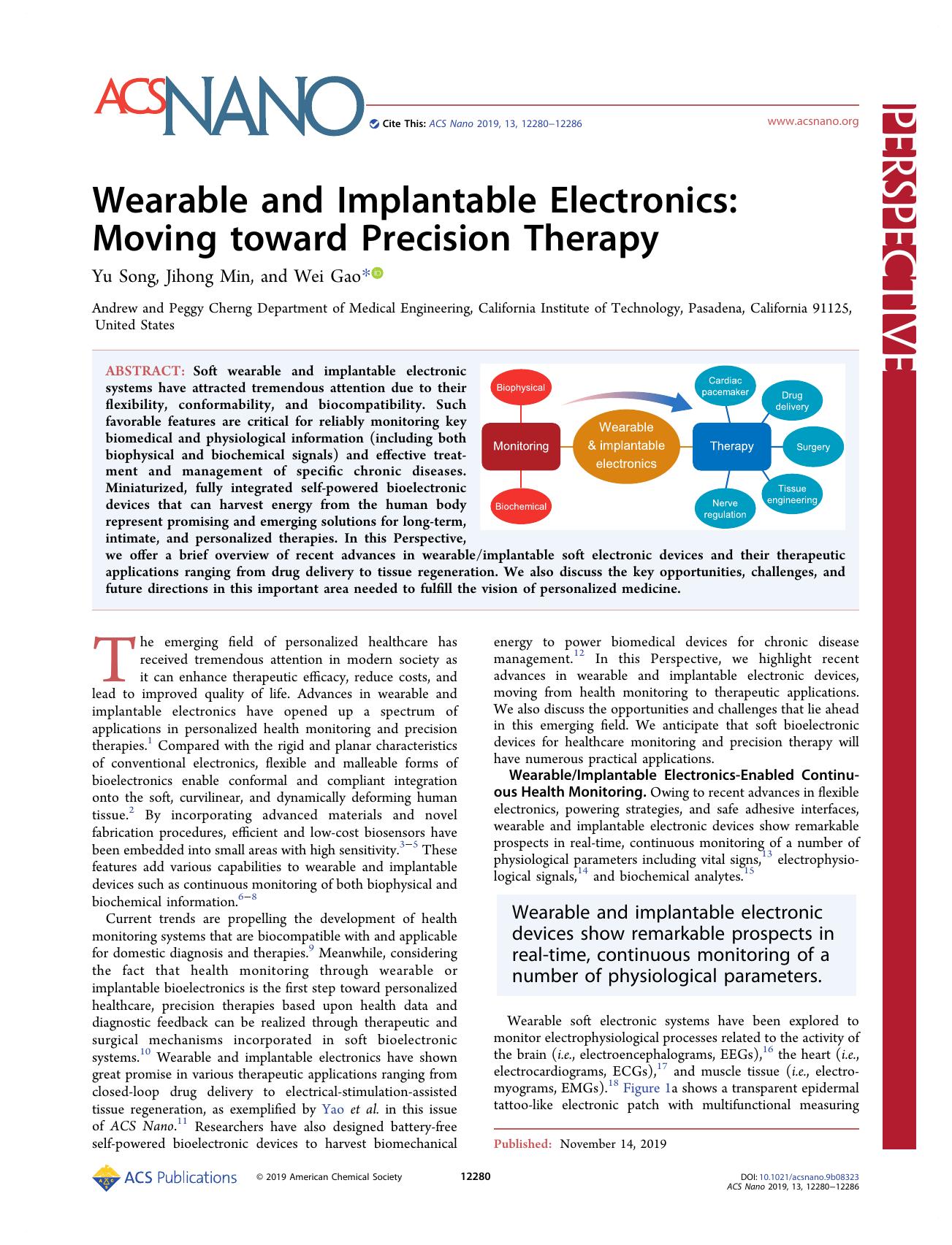 Wearable and Implantable Electronics: Moving toward Precision Therapy by Yu Song Jihong Min and Wei Gao