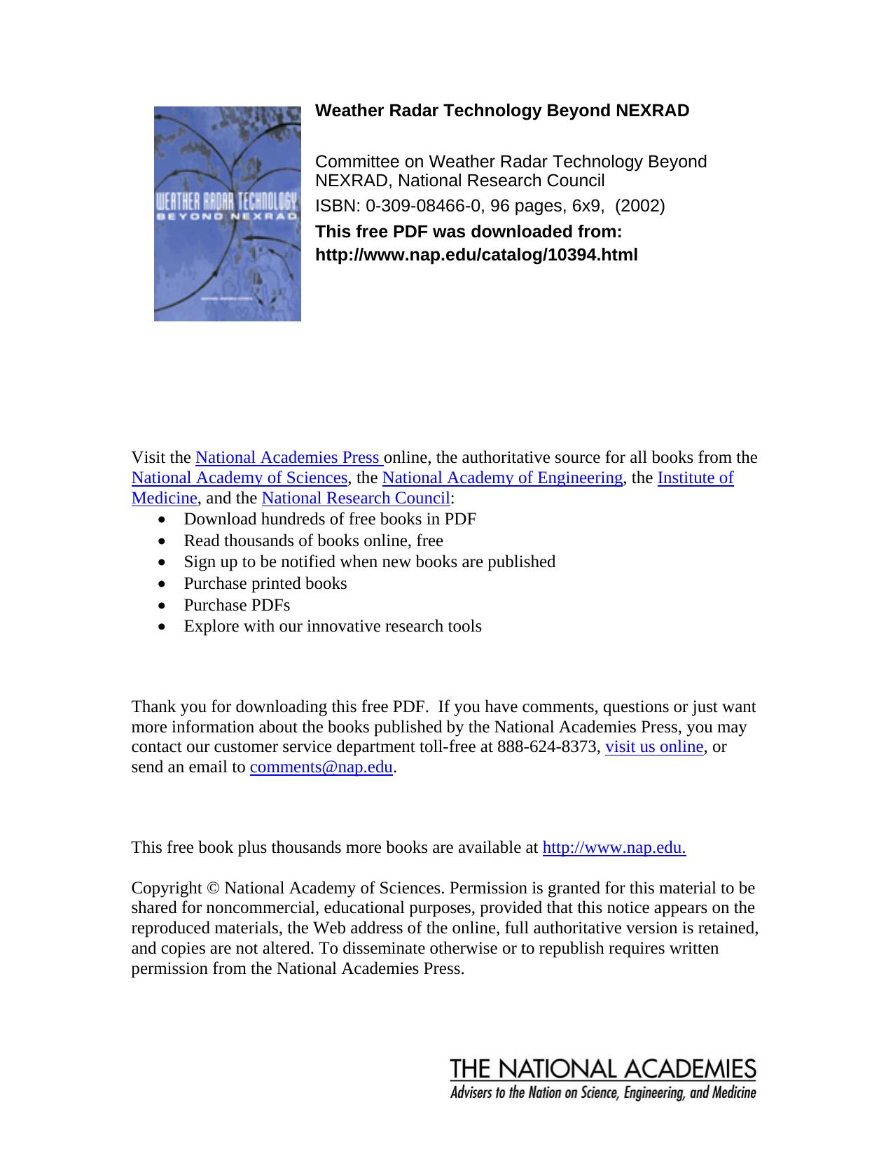Weather Radar Technology Beyond NEXRAD by National Research Council