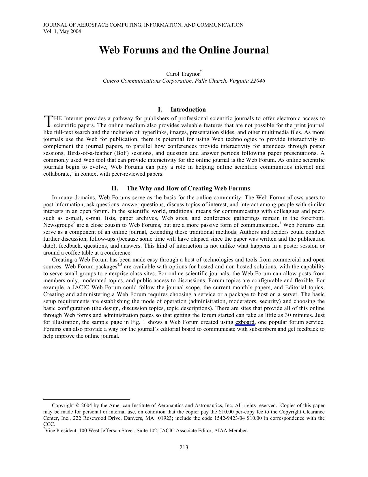 Web Forums and the Online Journal by Unknown