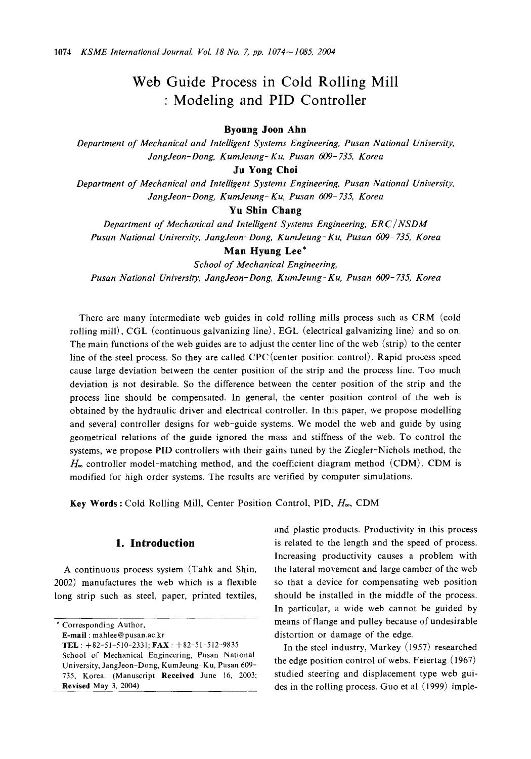 Web guide process in cold rolling mill :Modeling and PID controller by Unknown