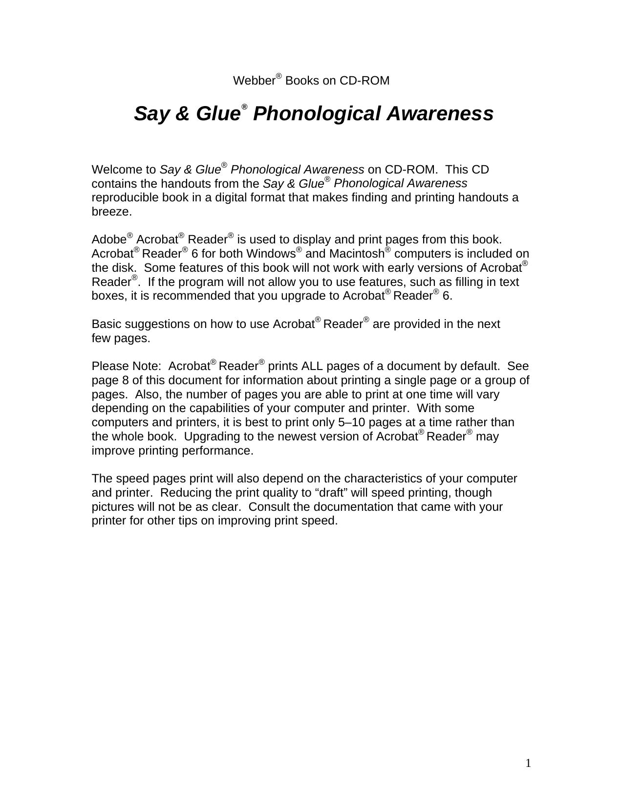 WebberÂ®âs Books on CD-ROM - Say & Glue Phonological Awareness by Nate Hanna