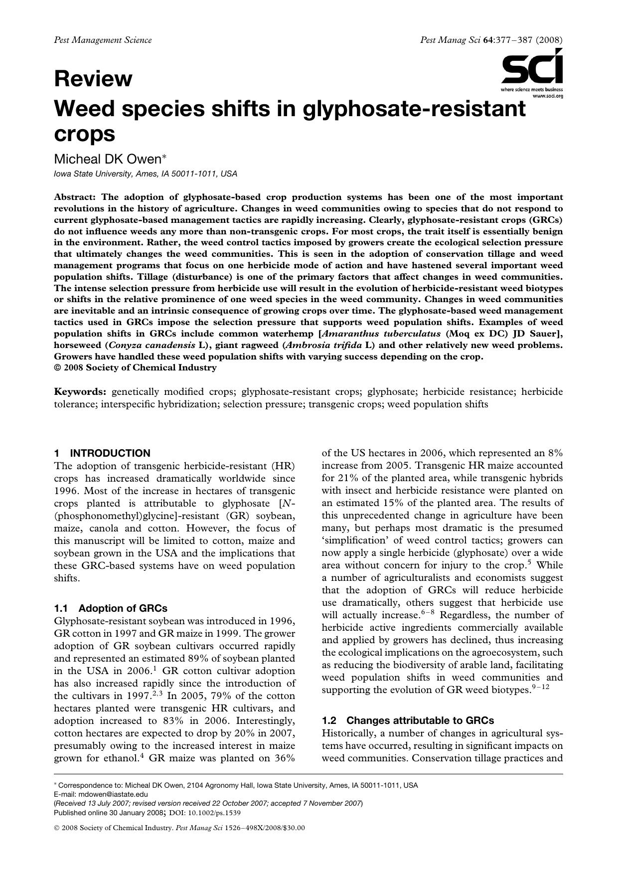 Weed species shifts in glyphosate-resistant crops by Unknown