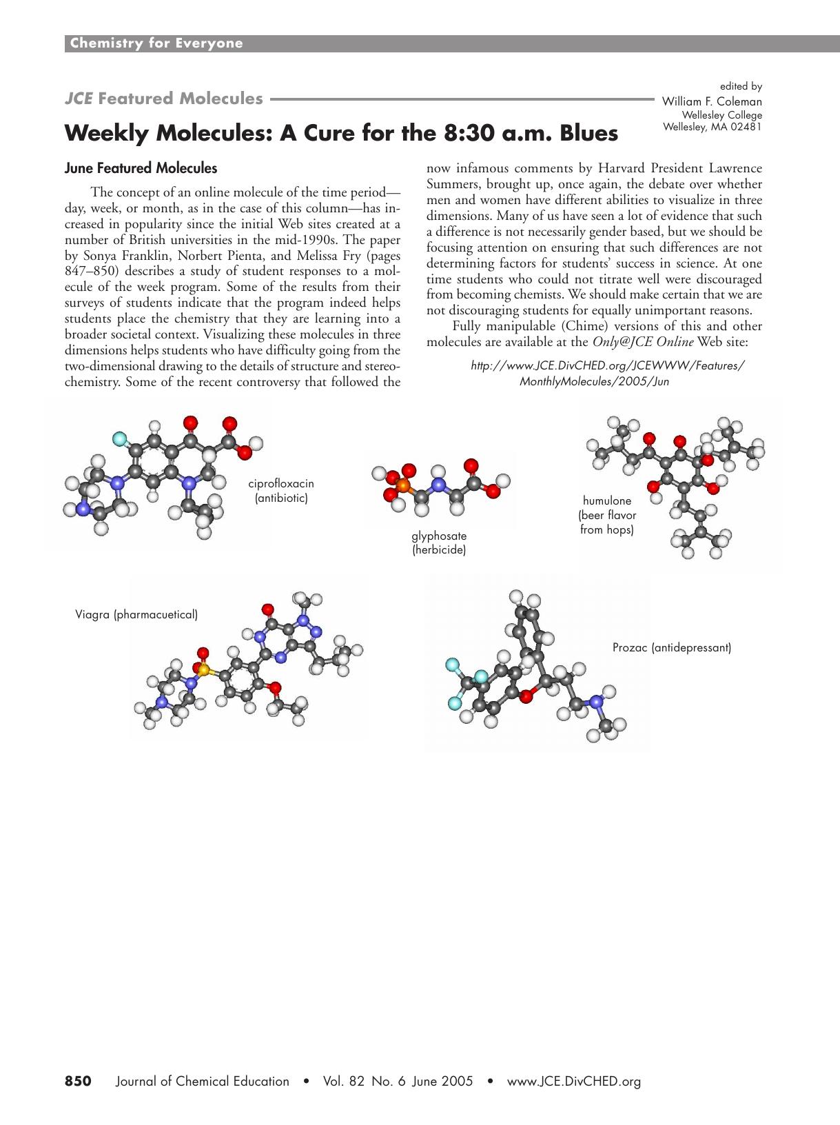 Weekly Molecules: A Cure for the 8:30 a.m. Blues by William F. Coleman