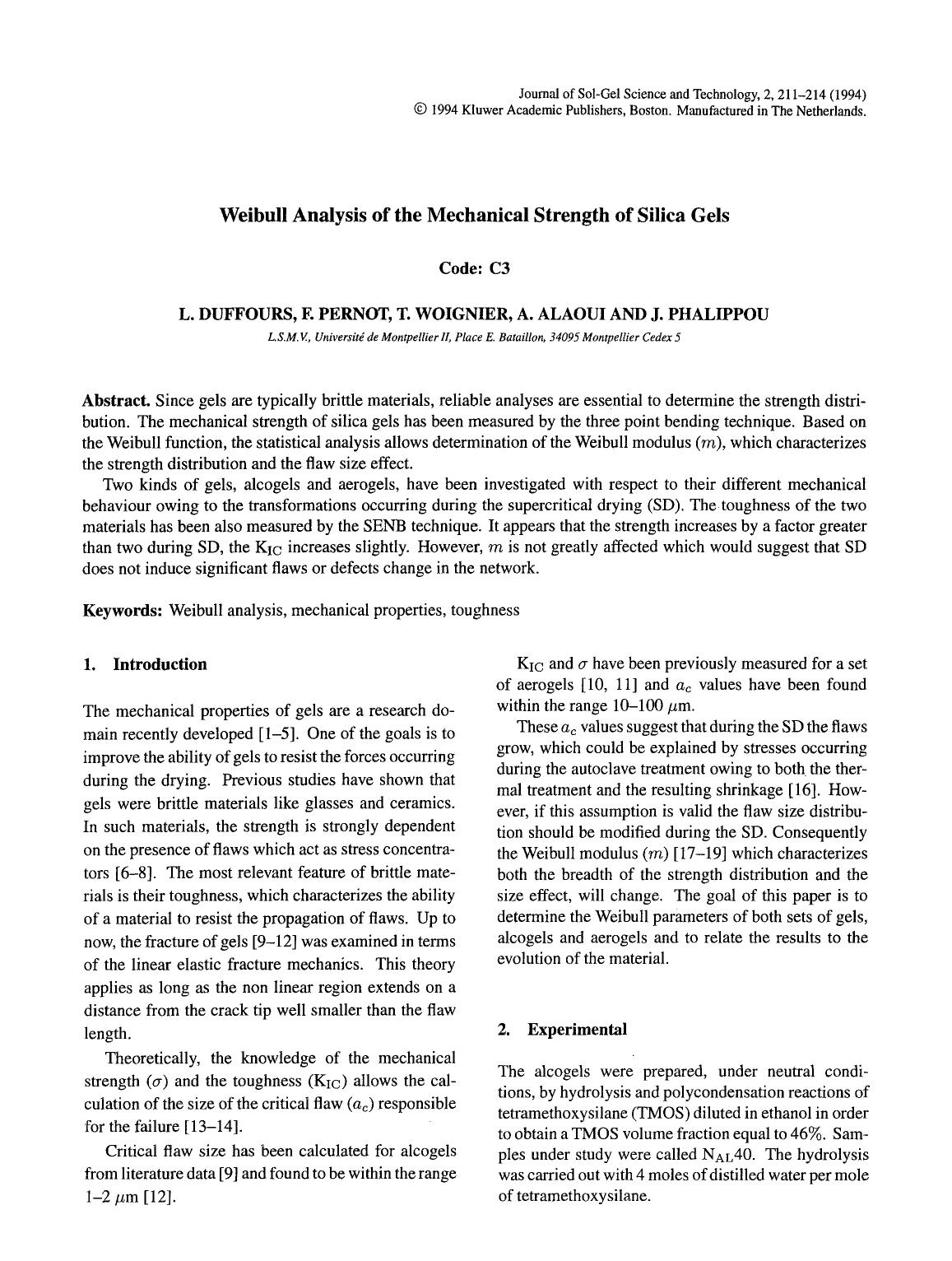 Weibull analysis of the mechanical strength of silica gels by Unknown