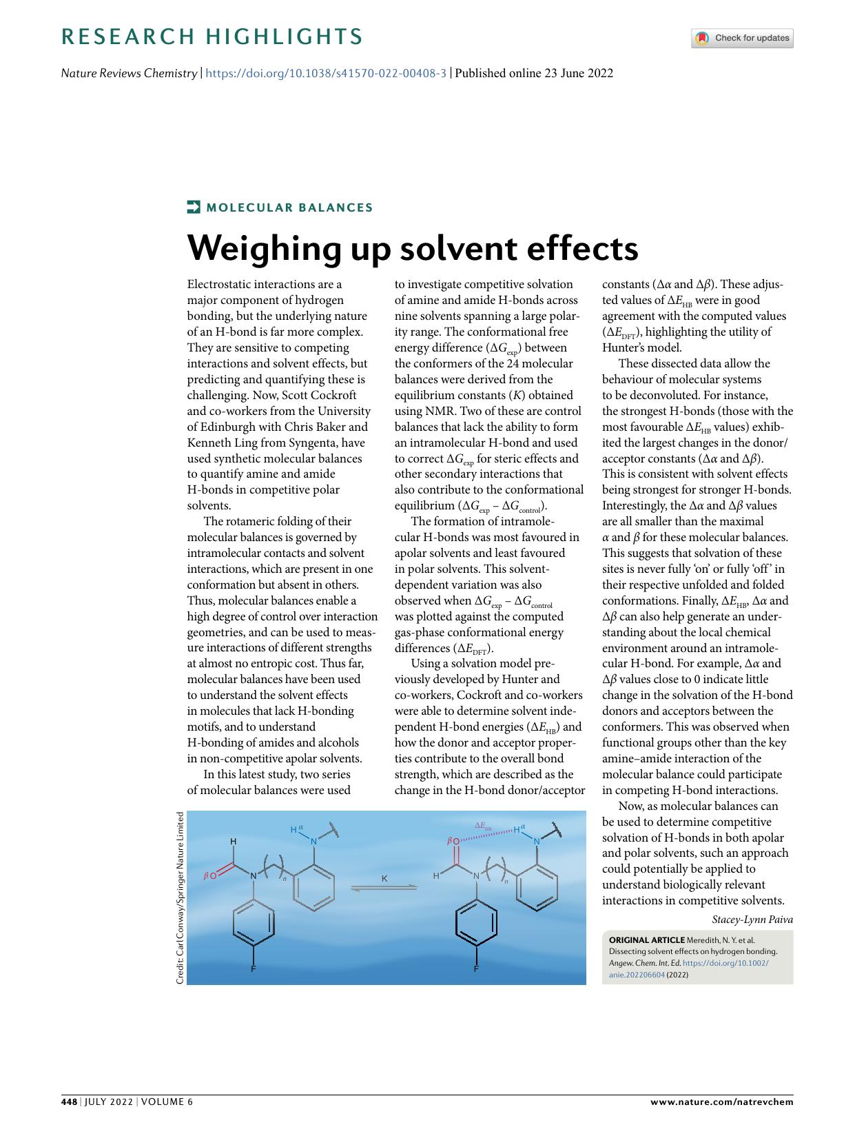 Weighing up solvent effects by Stacey-Lynn Paiva