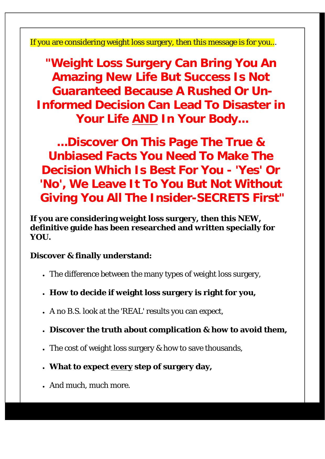 Weight Loss Surgery Secrets. by Best of Kuszter's Collection