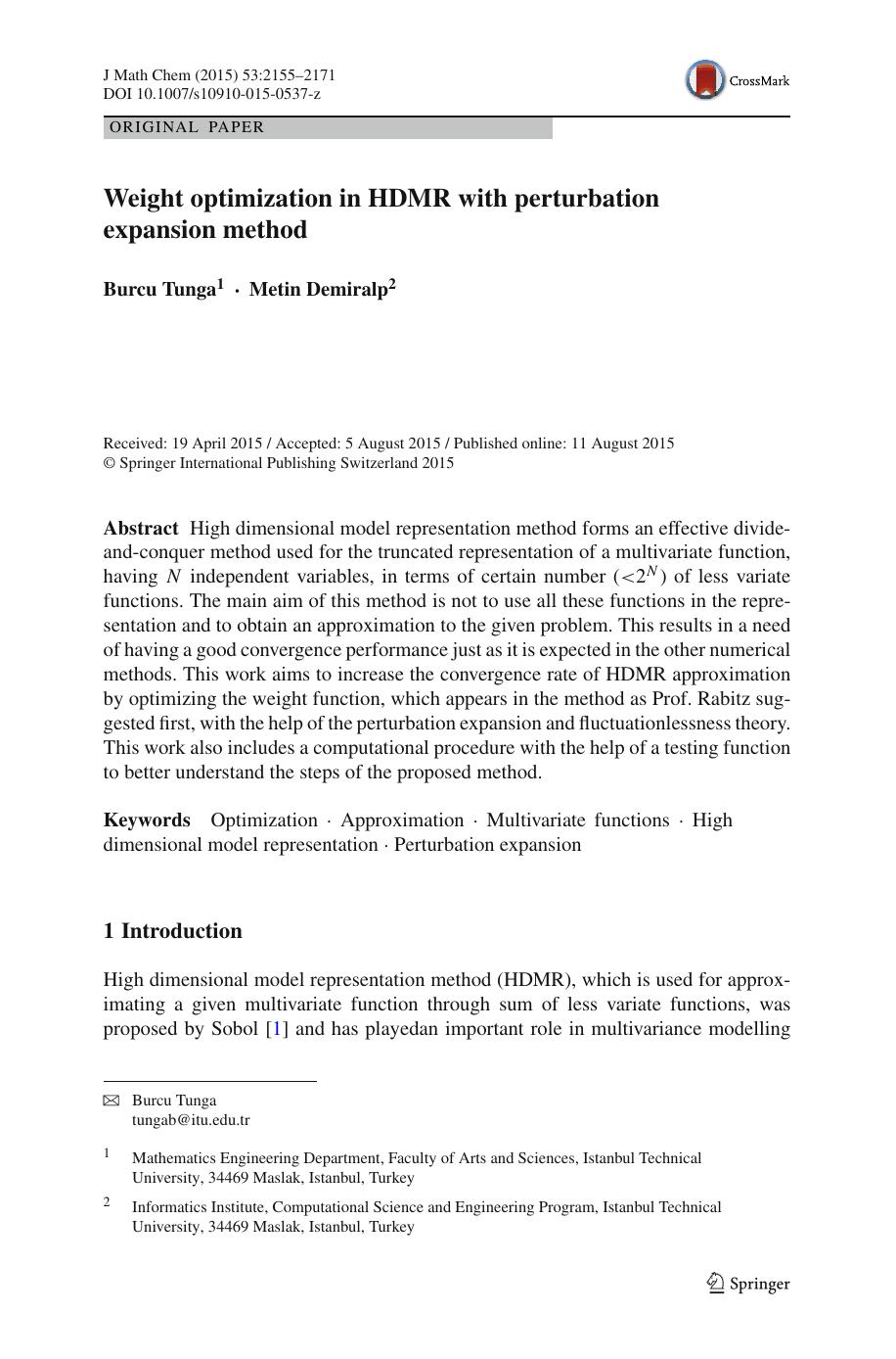 Weight optimization in HDMR with perturbation expansion method by Burcu Tunga & Metin Demiralp