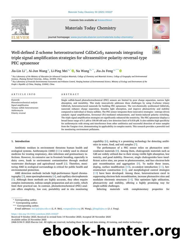 Well-defined Z-scheme heterostructured CdZnCoS3 nanorods integrating triple signal amplification strategies for ultrasensitive polarity-reversal-type PEC aptasensor by Jia-Lin Li & Ai-Jun Wang & Li-Ping Mei & Na Wang & Jiu-Ju Feng