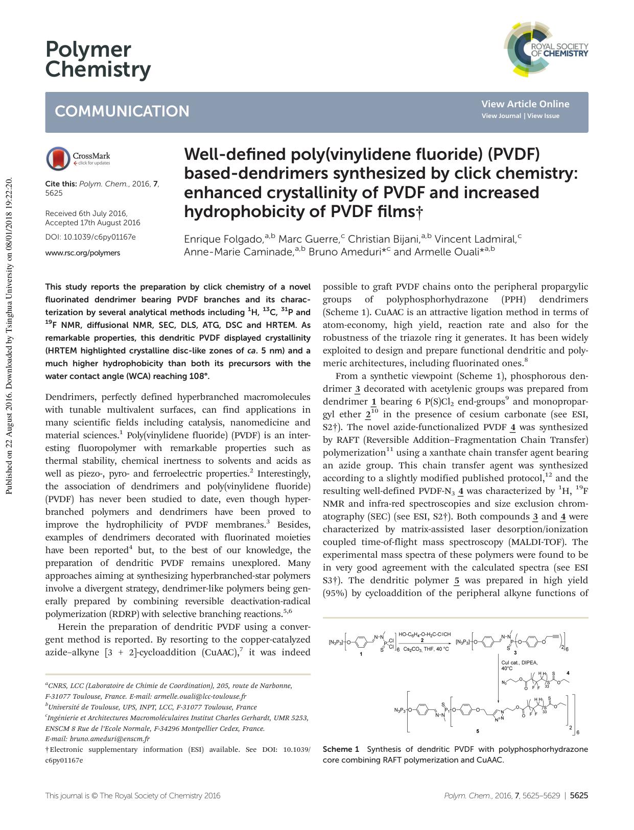 Well-defined poly(vinylidene fluoride) (PVDF) based-dendrimers synthesized by click chemistry: enhanced crystallinity of PVDF and increased hydrophobicity of PVDF films by unknow