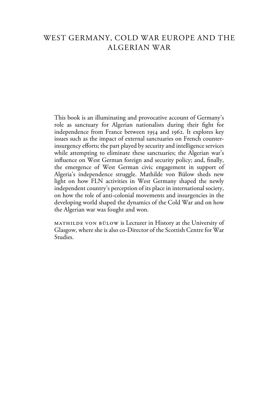 West Germany, Cold War Europe and the Algerian War by Unknow