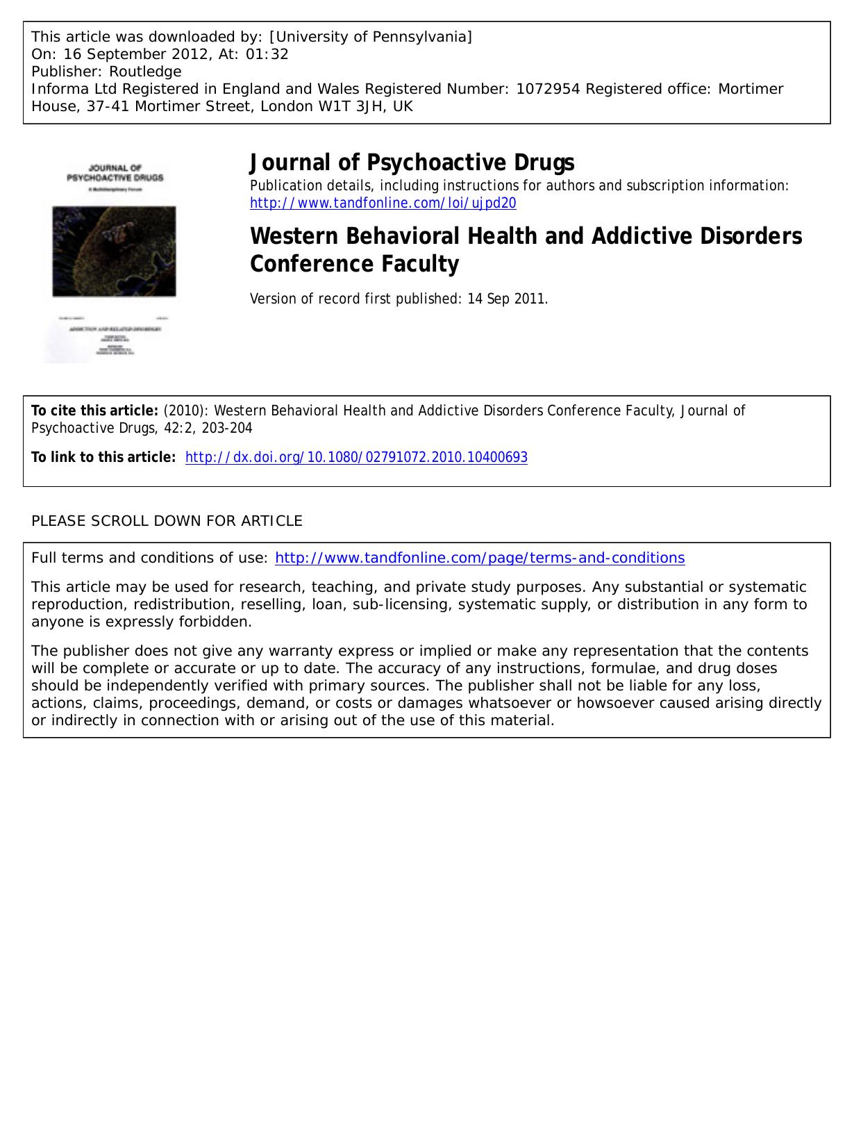Western Behavioral Health and Addictive Disorders Conference Faculty by Unknown