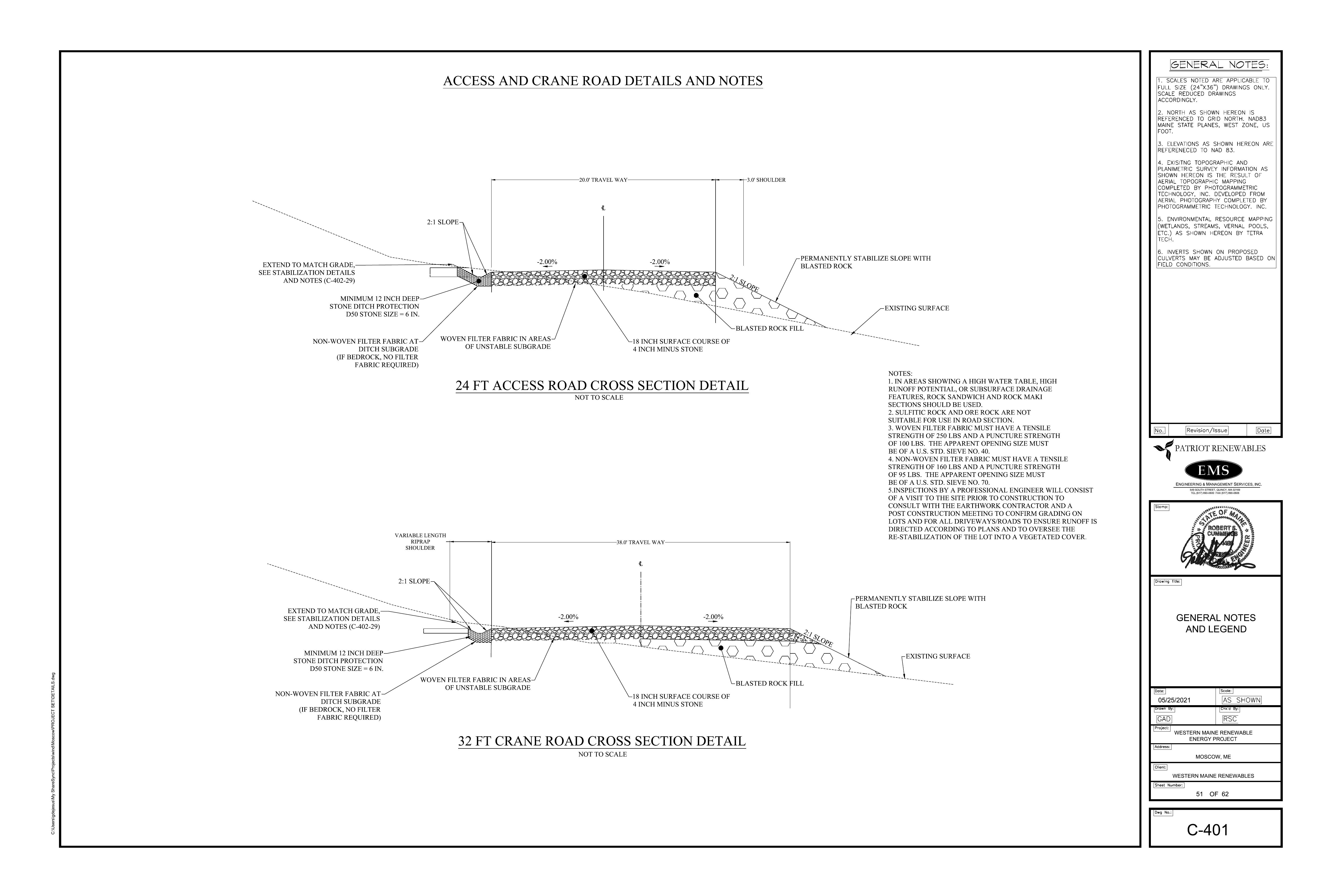 Western Maine Site Law Section 1 Exhibit 1-1 Civil Engineering Plan Set 23Jun2021 Part 4 C-401 to C-501 by Unknown