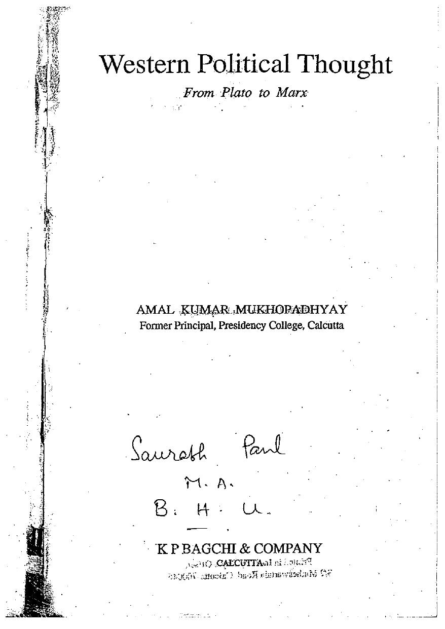 Western Political Thought from Plato to Marx by Amal Kumar Mukhopadhyay