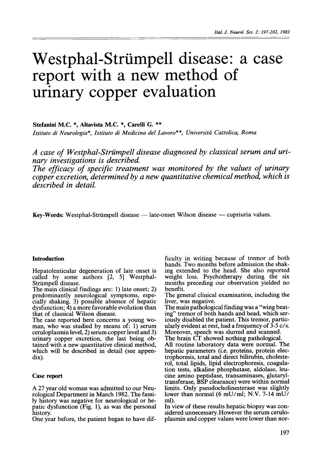 Westphal-Strümpell disease: A case report with a new method of urinary copper evaluation by Unknown
