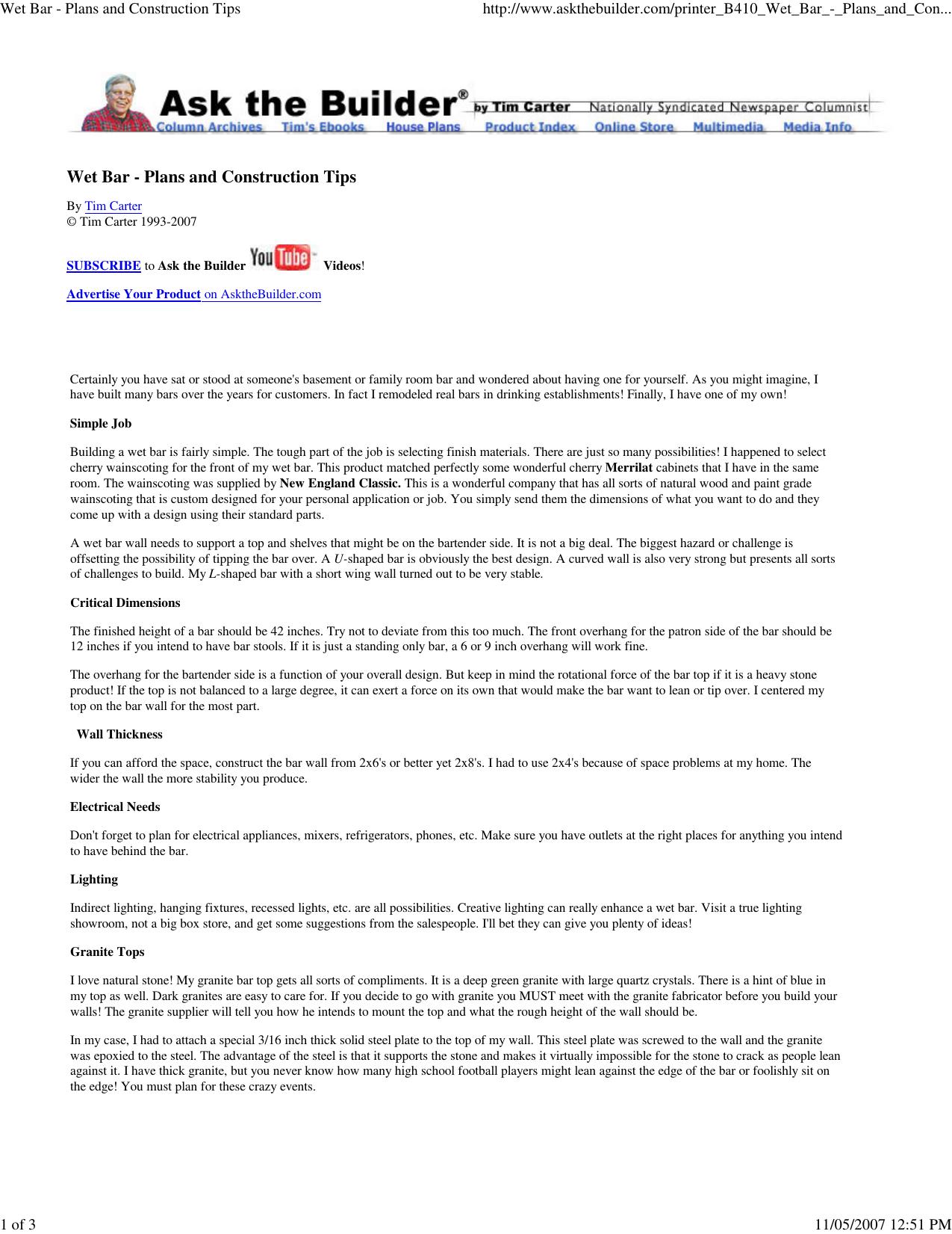 Wet Bar - Plans and Construction Tips by HP_Administrator